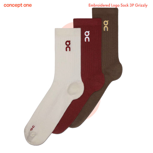 Embroidered Logo Sock 3P Grizzly