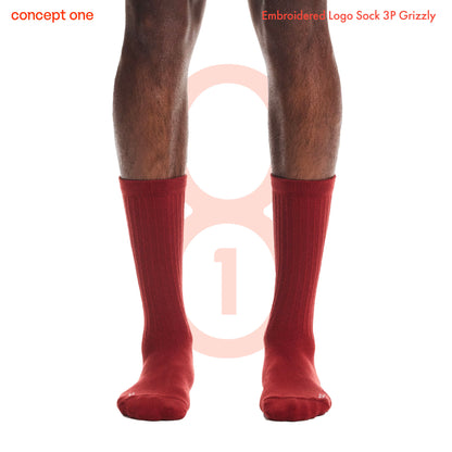 Embroidered Logo Sock 3P Grizzly