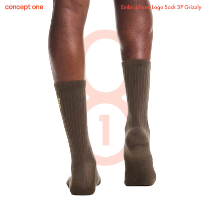 Embroidered Logo Sock 3P Grizzly